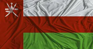 Independence Day Flags Drucke: Omani flag with fabric texture background