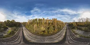 Lower Saxony Countryside View Drucke: Open landscape of railway interaction on the background of the cloud sky
