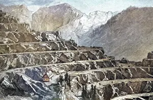 Classic European Landscape Drucke: Opencast mine in the form of distinctive terraces