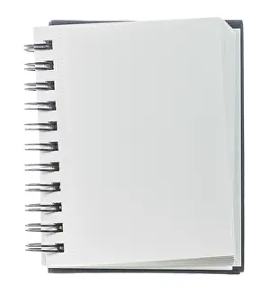 Plain Background Drucke: Opened blank notepad isolated on white