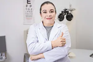Healthcare Provider Drucke: Optometry specialist with thumb up