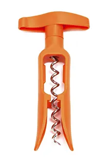 Isolated On White Background Drucke: Orange plastic corkscrew on a white background