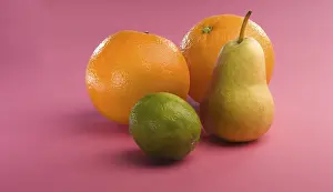 Fruity Still Life Photography Drucke: Oranges, pear, lime