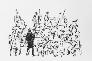 German Painter Artwork Drucke: Orchestra with conductor, drawing