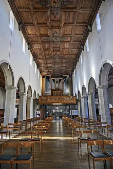 Uninhabited Church Building Interior Drucke: Organ loft and coffered ceiling