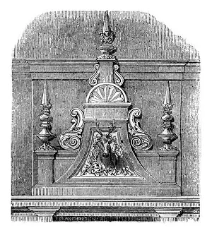 Ornamental Drucke: Die Ornamentik der Fenster des Schlosses.