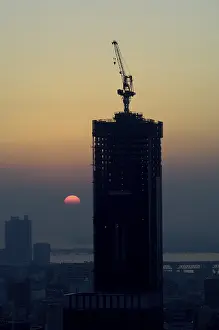 Deserted City At Sunset Drucke: Osaka skyline at sunset