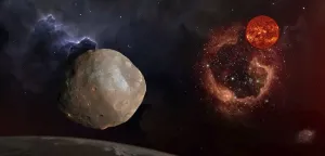 Gerahmter Druck : Phantasiekomposition von Phoebus, dem Mond des Mars Gerahmter Druck : Phantasiekomposition von Phoebus, dem Mond des Mars