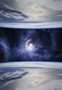 Fantasiebild von Spiegelboden Erden, die Symbol für parallele Universen darstellen