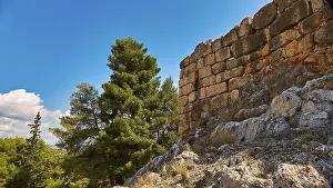 Peloponnese Peninsula Greece Drucke: Part of the outer wall, Cyclopian wall of the Acropolis