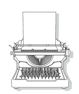 Plain Colored Background Graphic Drucke: Outlined typewriter vector design