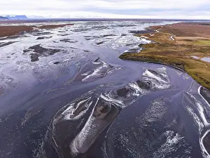 Eldhraun Drone Image Drucke: Overgrown river landscape, Eldhraun