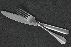 Stainless Steel Cutlery Drucke: Overhead view of fork and knife