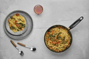 High Angle View Of Meal Prep Drucke: Overhead view of spaghetti with spinach