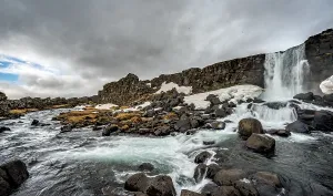 Thingvellir National Park Drucke: Oxararfoss Waterfall