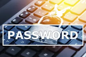 Data Protection Drucke: Padlock and laptop computer with password field
