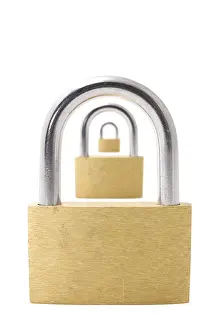 Security Symbol Drucke: Three padlocks isolated on white background