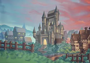 Deserted Castle Illustration Drucke: Painted backdrop of castle