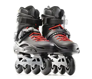 Studio Shot Drucke: Pair of inline skates isolated on white background