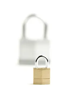 Plain Background Image Drucke: Pair of padlocks isolated on a white background