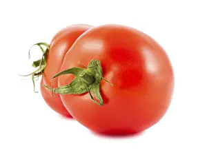 Simple Food Photography Drucke: Pair of red tomatoes isolated on white background