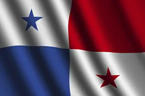 Panama Flag Drucke: The Panama flag flying in the wind