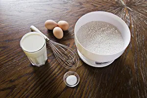 Indoor Food Studio Shots Drucke: Pancake ingredients on a table