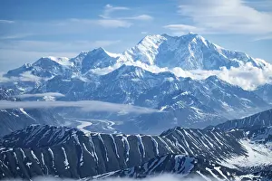 Cloudy Mountain Range View Drucke: Panorama, clouds over high mountains
