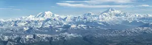 Cloudy Mountain Range View Drucke: Panorama, clouds over high mountains