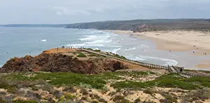 Deserted Beach Portugal Drucke: Panorama of a coastline with beach and cliffs