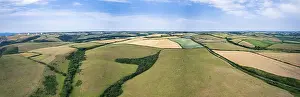 Drone Photography In Cornwall Drucke: Panorama over Fields and Farmlands from a drone