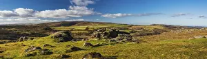 Uninhabited Countryside Scene Drucke: Panorama, fields and meadows in Haytor Rocks