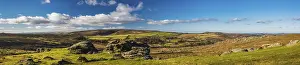 Haytor Rocks Panorama Drucke: Panorama, fields and meadows in Haytor Rocks