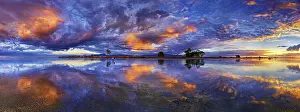 West Coast New Zealand Landscape Drucke: Panorama with glorious sunset at Carters Beach