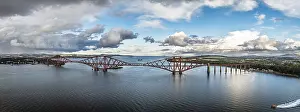 Uninhabited River Scene Drucke: Panorama of Rain clouds over Forth Bridge from a drone