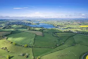 Aerial Photography UK Drucke: Panorama over River Dart and Fields from a drone