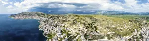 Deserted Holiday Resort In Europe Drucke: Panorama of Saranda from a drone