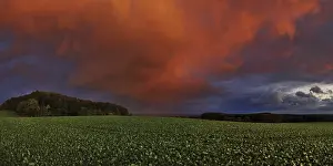Deserted Evening Sky Drucke: Panorama of storm clouds in the sunset