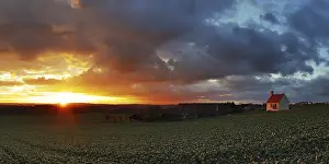 Atmospheric Evening Light Photography Drucke: Panorama, sunset in the Ried