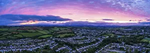 Drone View Devon England Drucke: Panorama of Sunset over Torquay Fields from a drone