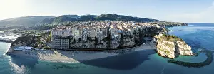 Mediterranean Sea Aerials Drucke: Panorama of Tropea from a drone