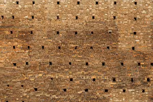 Porträtbilder Drucke: Panoramischer Hintergrund eines breiten alten roten Backstein-Mauer-Textur.