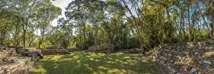 Ancient Maya Cityscape Drucke: Panoramic in the temples under the trees in Copan Ruinas