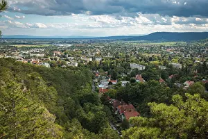 European Panoramic Image Drucke: Panoramic view over Baden under a cloudy sky