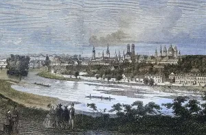 Digitally Restored Painting Reproduction Drucke: Panoramic view of Munich, Bavaria