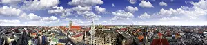 Munich Panorama Drucke: Panoramic view of Munich, clouds in a blue sky