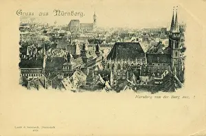 Middle Franconia Landscape Drucke: Panoramic view of Nuremberg from the castle