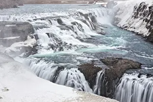 Gullfoss Waterfall Drucke: Panoramic view of powerful Gullfoss waterfall
