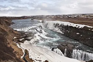 Icelandic Landscape Photography Drucke: Panoramic view of powerful Gullfoss waterfall