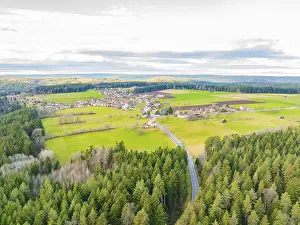 Southern Germany Village Scene Drucke: Panoramic view of a rural area with forest and fields